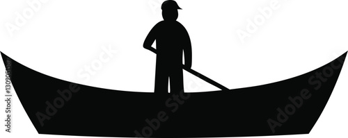 Peaceful Canoeist Silhouette Paddling on Water
