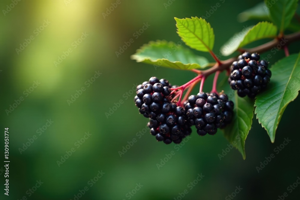 Dark purple elderberry berries on Sambucus nigra branches, flora, wild, forest Dark purple elderberry berries on Sambucus nigra branches, flora, wild, forest