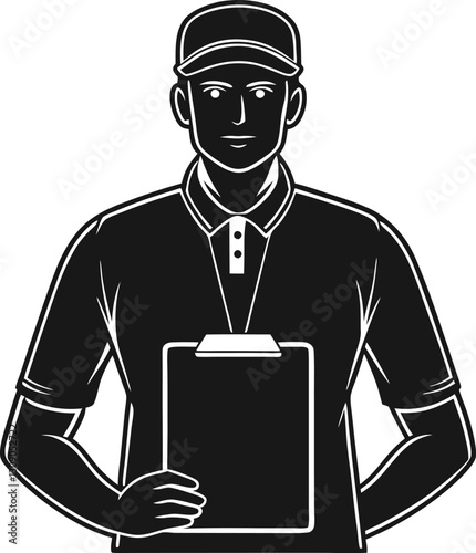 Professional Delivery Driver Silhouette with Clipboard