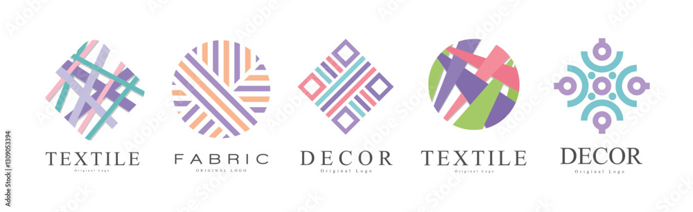 Obraz premium Fabric and Textile Abstract Logo Design with Embroidery Ornament Vector Set