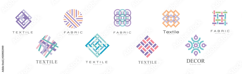 Fabric and Textile Abstract Logo Design with Embroidery Ornament Vector Set Fabric and Textile Abstract Logo Design with Embroidery Ornament Vector Set