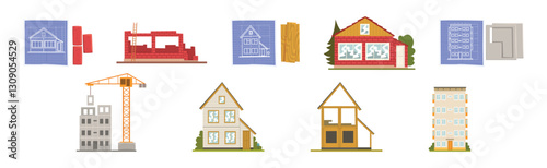 Construction and Buildings Project and Site with Structure Vector Set