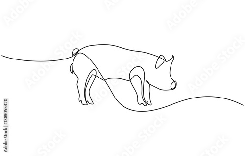 Pig one line continuous drawing. Piggy silhouette. Farm animal continuous one line illustration, A minimalist line art illustration of a pig, created with clean, continuous lines for wall decoration.