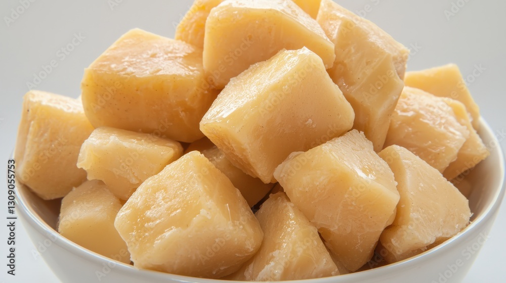 Freshly Cut Pineapple Chunks in Bright Lighting on White Background Freshly Cut Pineapple Chunks in Bright Lighting on White Background
