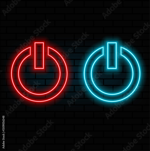 Ilustração do ícone do botão liga desliga com brilho de néon. Liga e desliga, ícone do botão de energia em estilo neon. blue color.