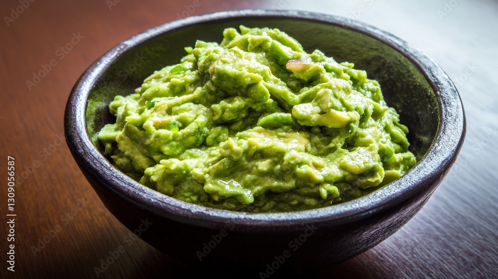 Freshly Made Guacamole with Avocado Chunks in Natural Light Freshly Made Guacamole with Avocado Chunks in Natural Light