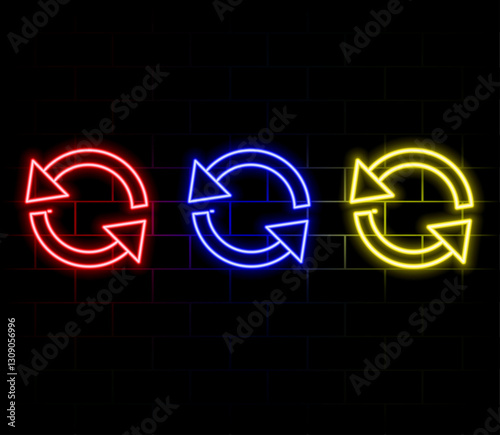 Outline neon coin convert icon set. Glowing neon token exchange sign with arrows. Crypto currency conversion, money cashback, refund, swapping token market, reinvest, virtual coin trade. Vector icons