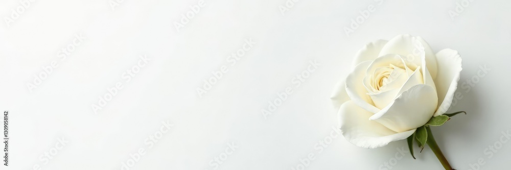 Fototapeta premium Single bloom of white rose on white background, gardenia, petals