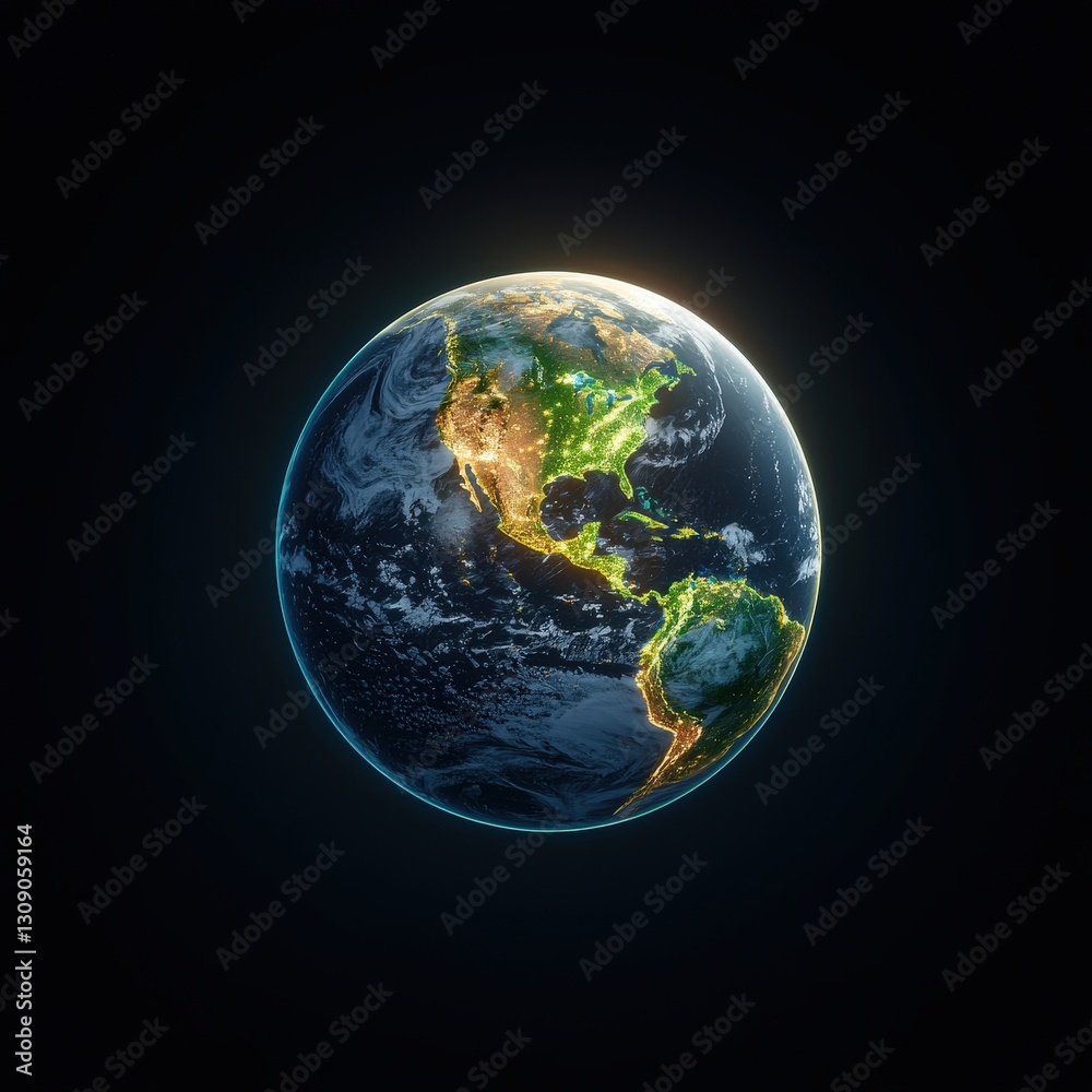 Stunning Earth View from Space with Illuminated Continents at Night Stunning Earth View from Space with Illuminated Continents at Night