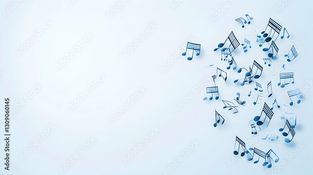 Abstract Blue Music Notes Floating On Light Blue Background Representing Sound and Melody Abstract Blue Music Notes Floating On Light Blue Background Representing Sound and Melody