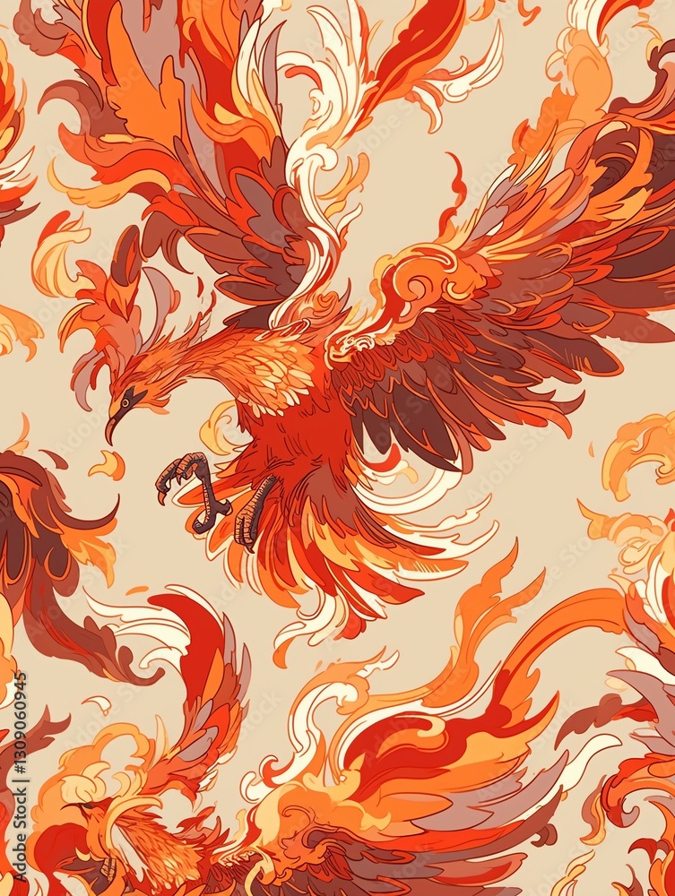 Fiery Phoenix in Flight - Anime Illustration