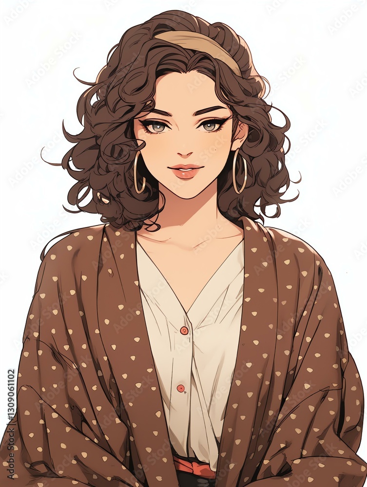 Smiling Woman in Polka Dot Robe