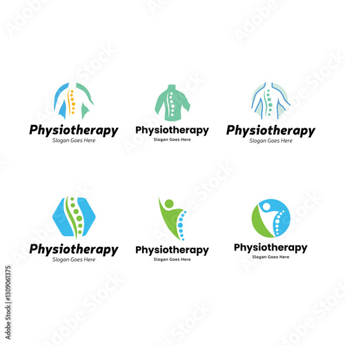 Set of Physiotherapy logo design. Orthopedic spine and physiotherapy logo design vector template.