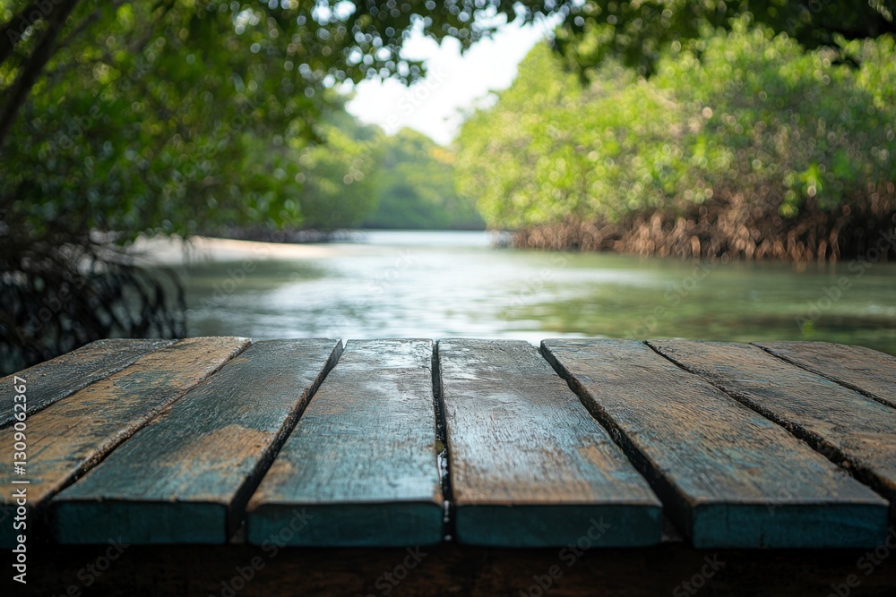A narrow shot of a rustic wooden table A narrow shot of a rustic wooden table