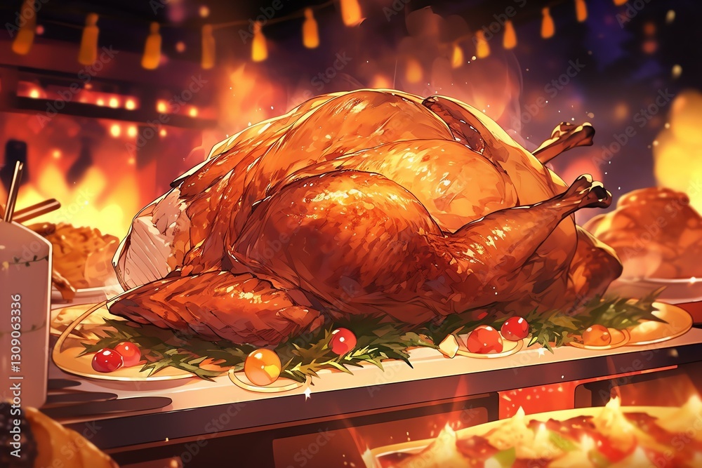 Festive Roasted Turkey Feast Illustration