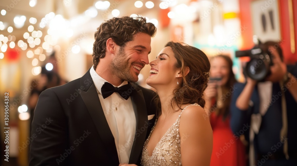 Elegant couple enjoys an unforgettable moment during a glamorous event Elegant couple enjoys an unforgettable moment during a glamorous event