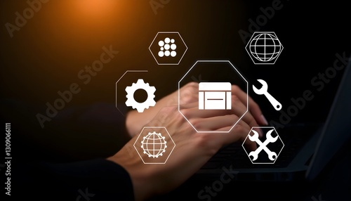 Technical support and customer service concept. Digital icon representing technical support, customer service, and 24/7 assistance. Business technology solutions for global support, service management
