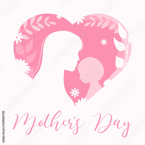 Mothers Day Paper Heart Silhouette Greeting Card.