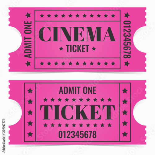 Retro ticket design template in pink and black colours. Flat design.