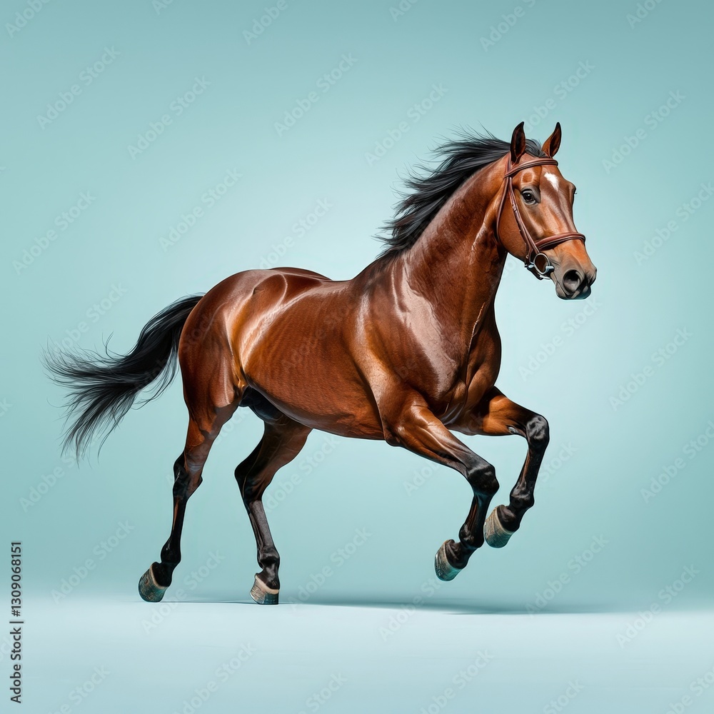 Majestic Brown Horse Galloping Gracefully on Light Background Majestic Brown Horse Galloping Gracefully on Light Background