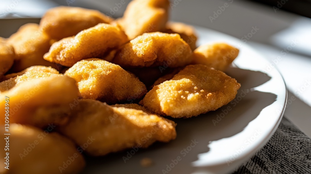 Golden Brown Fish Sticks Isolated on Plate with Soft Shadows Golden Brown Fish Sticks Isolated on Plate with Soft Shadows