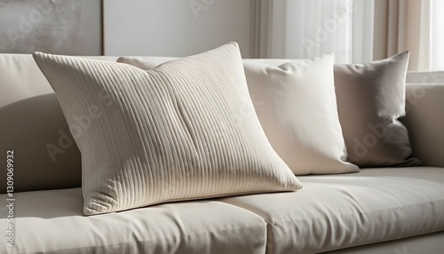 Cozy Modern Living Room with Multiple Pillows on the Sofa