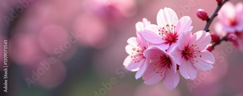 Petals of higan cherry blossoms unfurl slowly, blossoming, spring