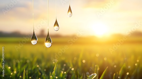 Mesmerizing View of Water Droplets Suspended Mid air with a Glowing Golden Backlight Showcasing the Beauty and Tranquility of Nature s Ephemeral Moments