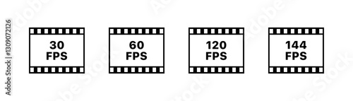 Comparison of frame rates: 30 fps vs 60 fps vs 120 fps vs 144 fps. Vector icon