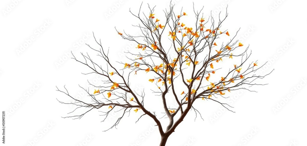 Obraz premium Single deciduous tree, stark branches against bright white, graphic, tree