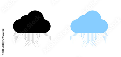 Black and blue cloud icons with circuit board design on white background. Vector icon
