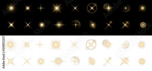 bright and glowing vector illustration of a golden sunlight explosion with sunbeams, starlight, and magical rays. Perfect for summer designs, abstract sky scenes, or radiant energy effects.
