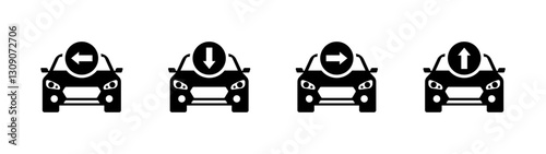 Directional car icons: left, down, right, up indicators in black silhouette. Vector icon