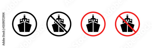 Symbols indicating permissions for ship entry with red and black circles and slashes. Vector icon