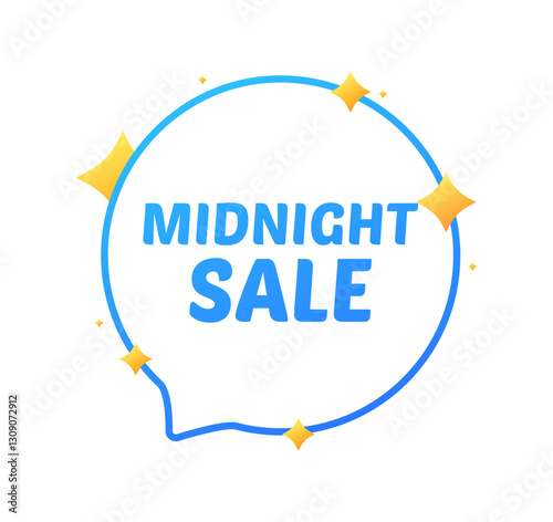 Bright midnight sale speech bubble with shining stars on white background. Vector icon