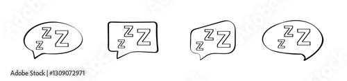 Sleepy zzz speech bubbles: hand-drawn comic art in black and white. Vector icon