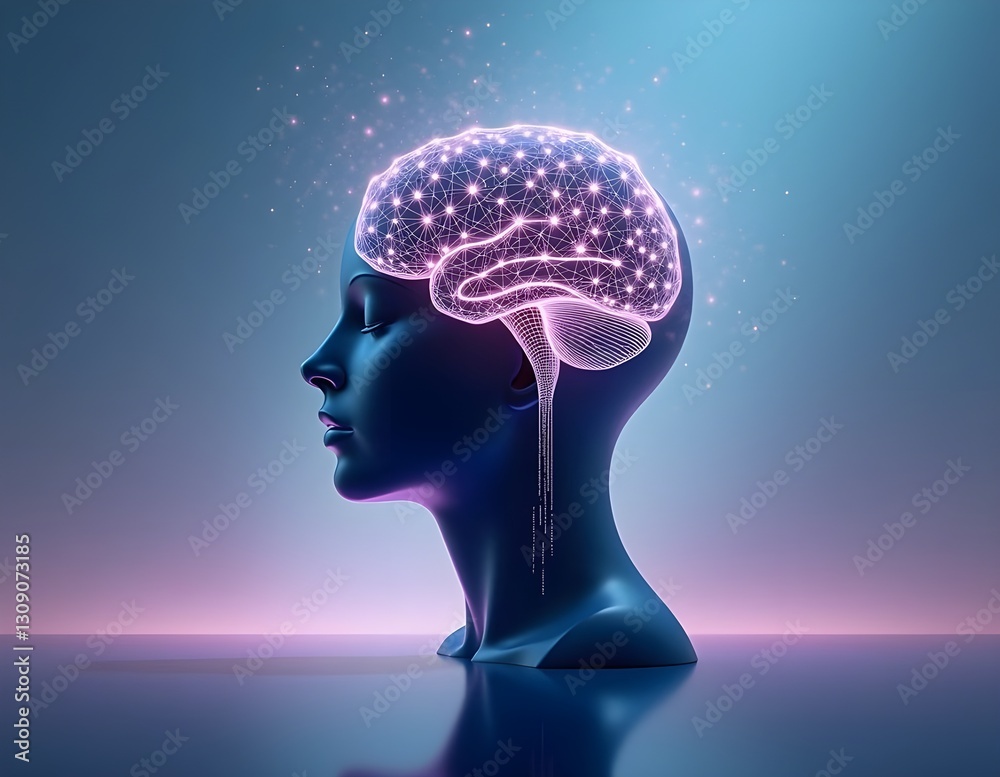 A 3D animated character representing a minimalist concept for World Mental Health Day, focusing on a translucent smiling face viewed from the side.
