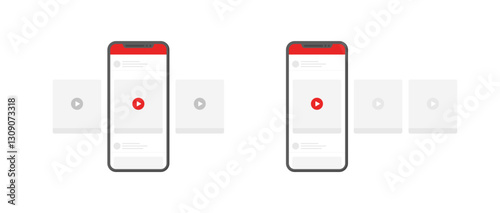 Smartphone video player interface on social media platform display. Vector icon