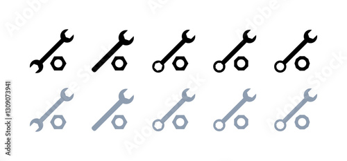 Set of wrench and nut icons in various shades. Vector icon