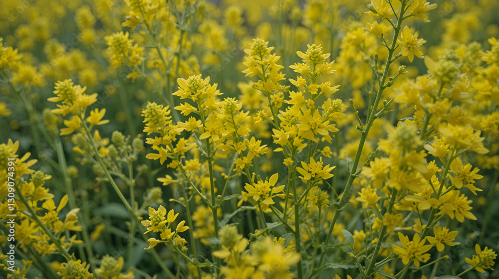 Close up of yellow wildflowers. Goldenrod Solidago Virgaurea flowers Close up of yellow wildflowers. Goldenrod Solidago Virgaurea flowers
