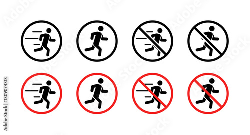 Running symbols and no running icons set in black and red. Vector icon