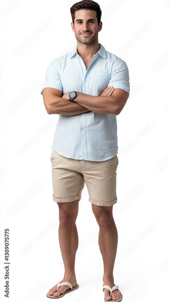 A young man models summer casual wear