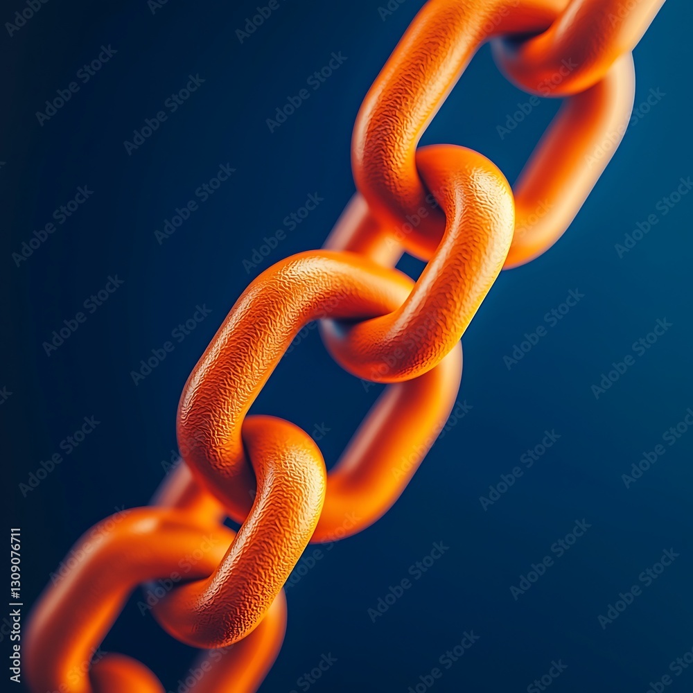Obraz premium A close-up view of an orange metal chain against a blue background, emphasizing its texture and links.