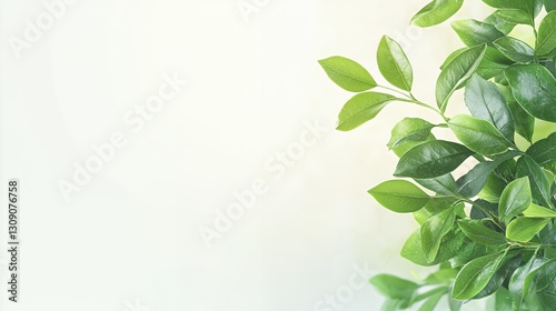 Lush Green Leaves on White Background