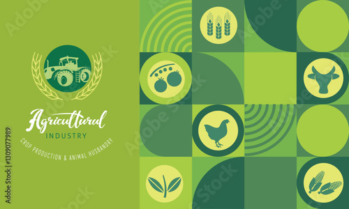 Natural banner design featuring agricultural icons of farm products.