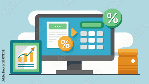 On the computer screen the loan officer pulled up a loan calculator demonstrating how changing the interest rate would impact the monthly payments.. Vector illustration
