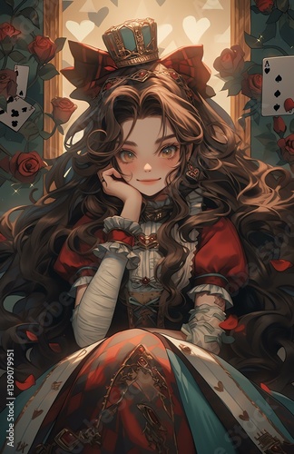 Obraz na płótnie Confident Woman with Red Bow and Playing Cards Illustration w salonie