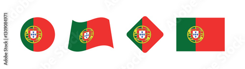 
Vector Portugal National Flag icon collection. Flag set of Portugal various styles.
