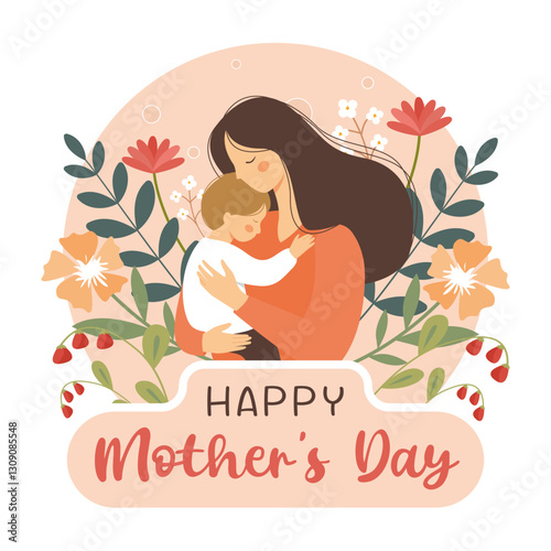 Happy Mothers Day Greeting Card, Mom Hugs Child.