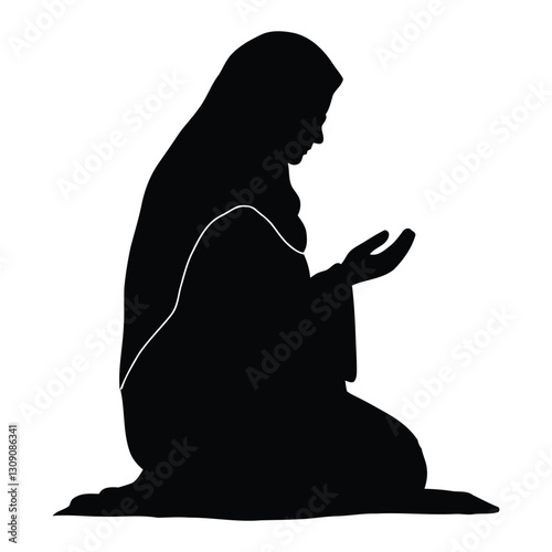 Muslim  woman making Prayer wearing hijab Silhouette with white background